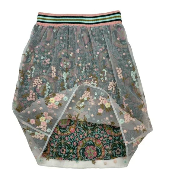 Anna Sui Sui Floral Skirt S Sheer Overlay Embroidered - Picture 4 of 12
